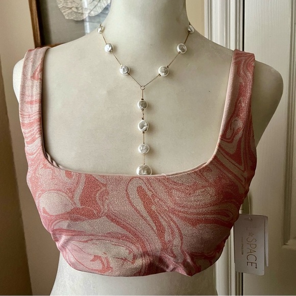 L*Space Beautiful Shimmer Bikini Top Removable Pads SZ Large MSRP $110 NWT LUX - Picture 1 of 12